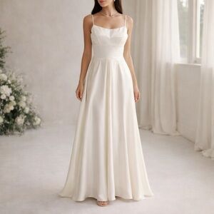 AW Bridal Ivory Satin Hi-Low Formal Dress Spaghetti Strap Size 0 Bridal